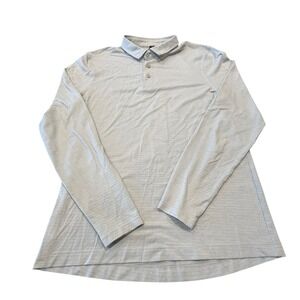 Lululemon Mens M Long Sleeve Polo Shirt Lt Gray Textured Performance Golf Casual